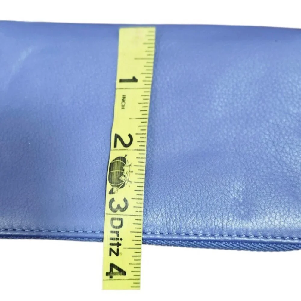Aimee Kestenberg Blue Leather Zip Around Wristlet Wallet Compact Organizer Card